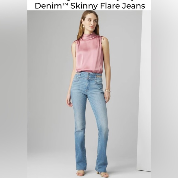 NWOT White House Black Market Blue Jeans with Tweed Waistband Details - Picture 10 of 11